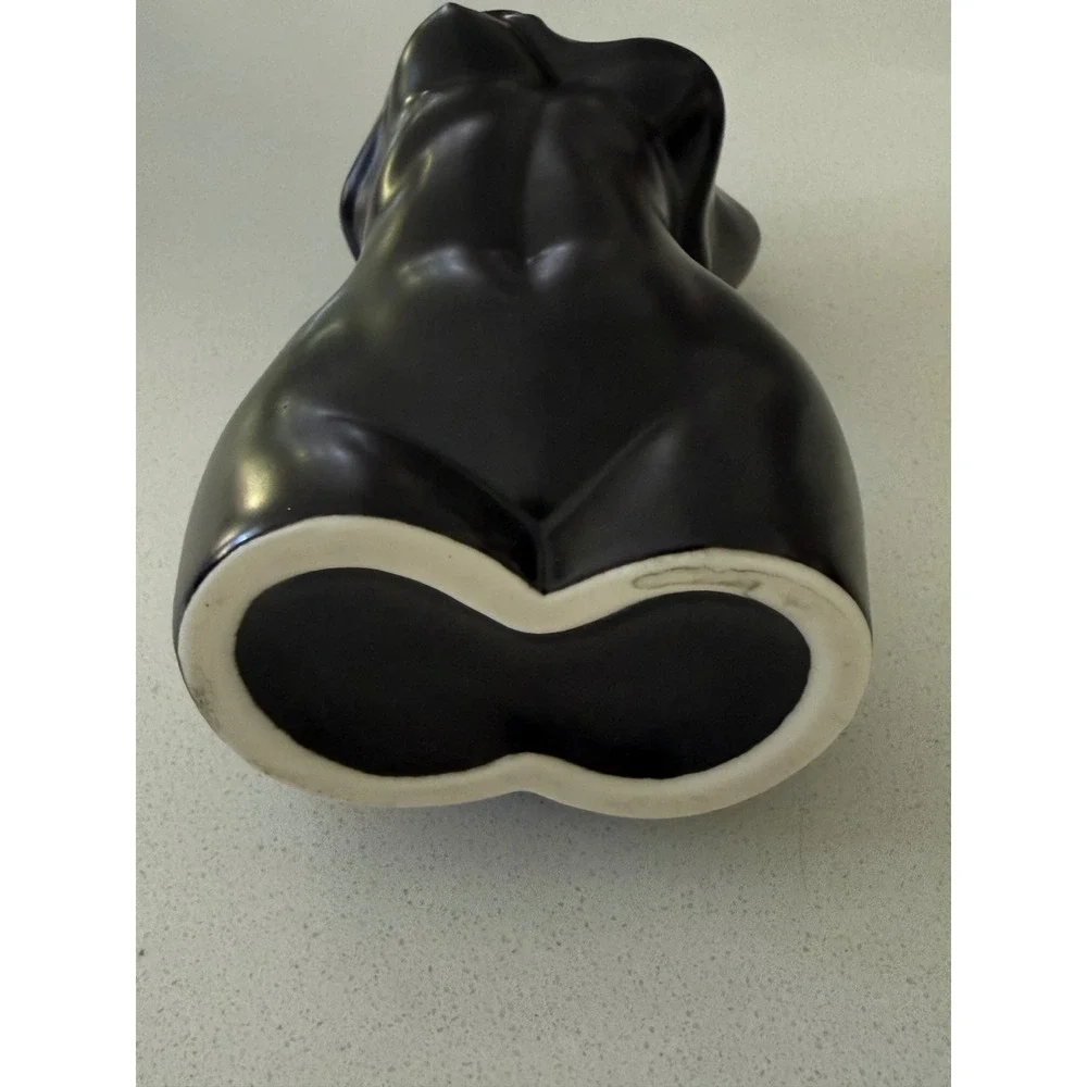Matte Black Ceramic Female Torso Vase Draped Body Sculptural Modern Decor